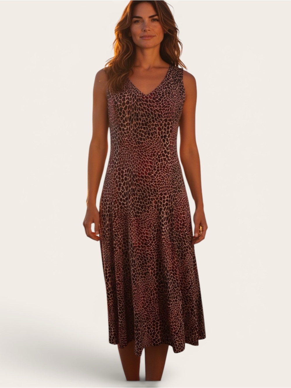 Julian Taylor Red Black and Cream Patterned V-Neck Dress Size 8